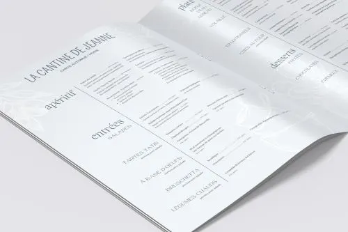 Menu papier pour un traiteur